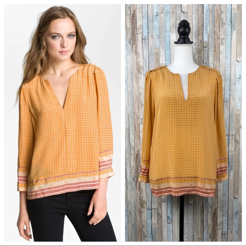 Joie S Silk Amy Scarf Print Blouse Top Orange